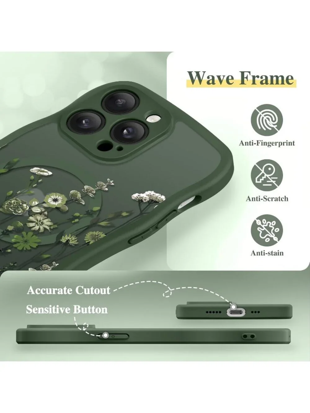 iPhone 14 Pro Floratopia/Forest Green Compatible with MagSafe Translucent Case